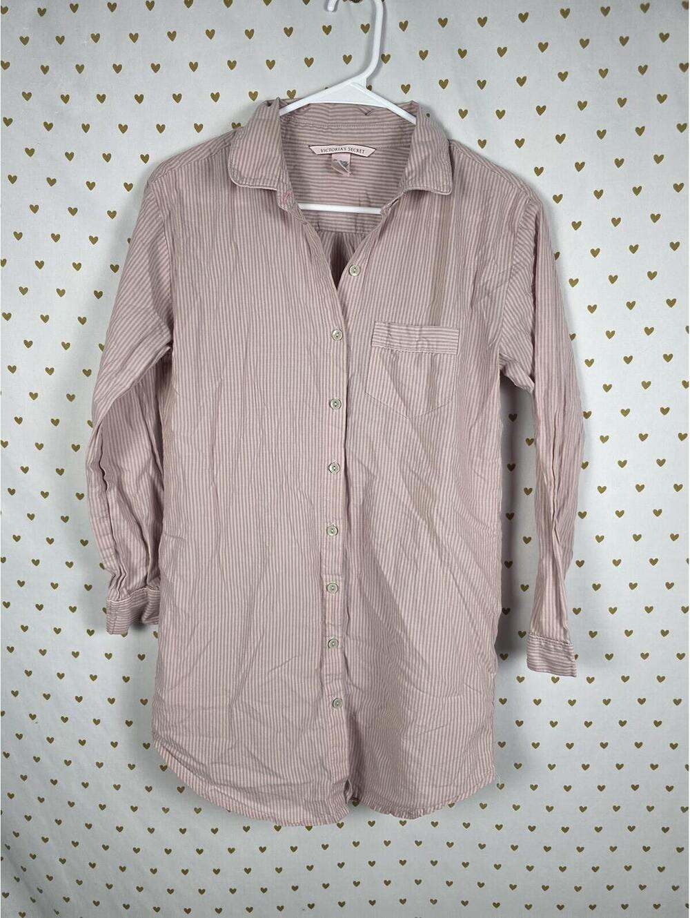 Victorias Secret Button Down Long XS Striped Sleep Shirt Pajama Nightgown